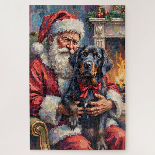 Quebra-cabeça Papai Noel segurando a arte de Natal de Newfoundla (Vertical)