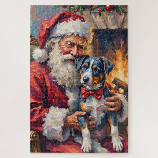 Quebra-cabeça Papai Noel segurando a arte de Natal do Blue Heele (Vertical)
