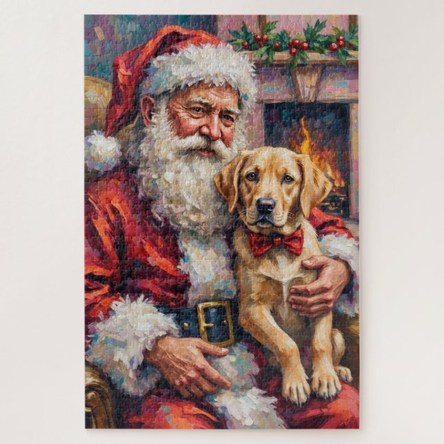Quebra-cabeça Papai Noel Segurando a Arte de Natal do Labrador (Vertical)
