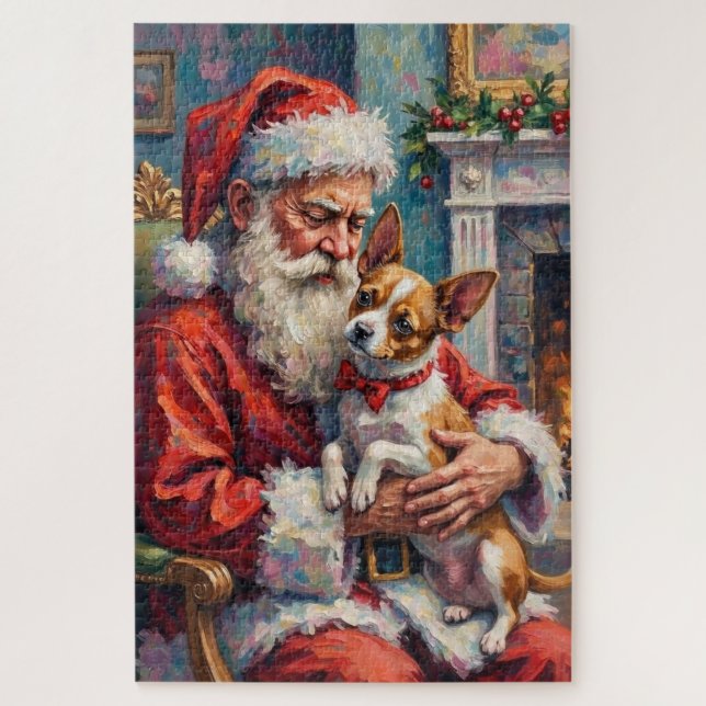 Quebra-cabeça Papai Noel Segurando Arte de Natal do Papillon (Vertical)