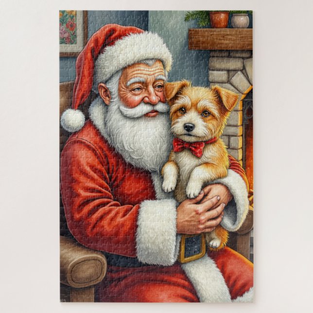 Quebra-cabeça Papai Noel segurando o Australian Terrier de Natal (Vertical)