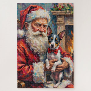 Quebra-cabeça Papai Noel Segurando Rat Terrier Arte de Natal