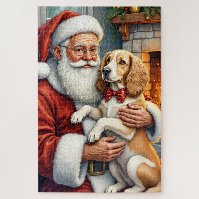 Quebra-cabeça Papai Noel segurando um Afghan Hound de Natal (Vertical)