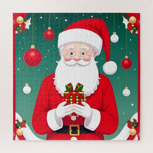 Quebra-cabeça Papai Noel segurando um presente (Vertical)