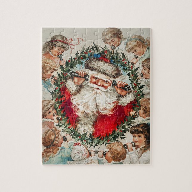 Quebra-cabeça Papai Noel vitoriano ao telefone com crianças (Vertical)