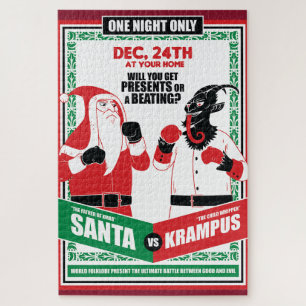 Quebra-cabeça Papai Noel vs Krampus Boxing Match Good vs. Mau