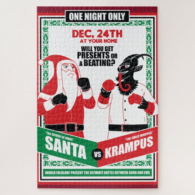 Quebra-cabeça Papai Noel vs Krampus Boxing Match Good vs. Mau (Vertical)