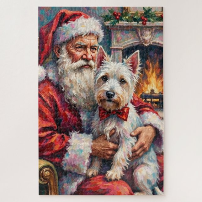 Quebra-cabeça Papai Noel West Highland White Terrier Natal (Vertical)