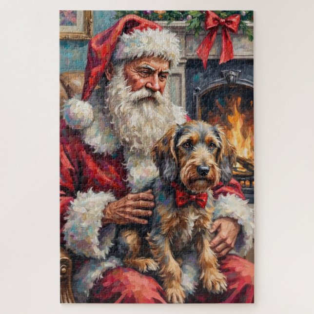 Quebra-cabeça Papai Noel Wirehaired Pointing Griffon Natal (Vertical)