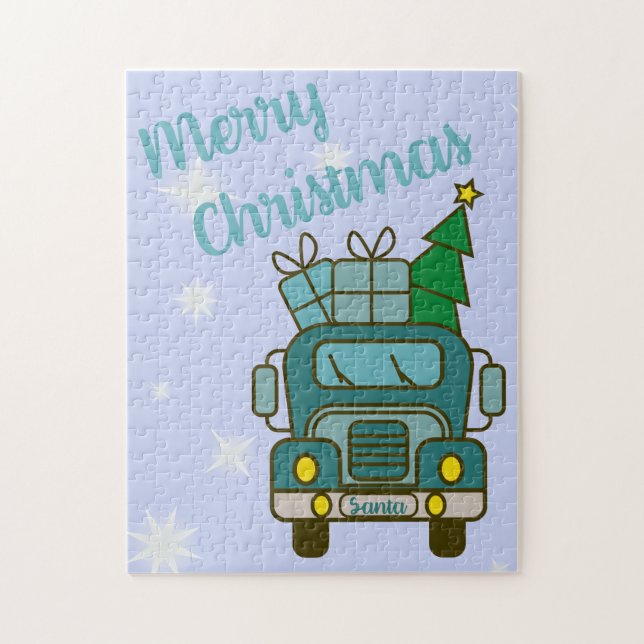 Quebra-cabeça Papais noeis de frente de caminhão Feliz Natal (Vertical)