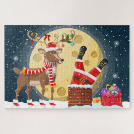 Quebra-cabeça Papais noeis de Natal bonitos na Chaminé com Rudol