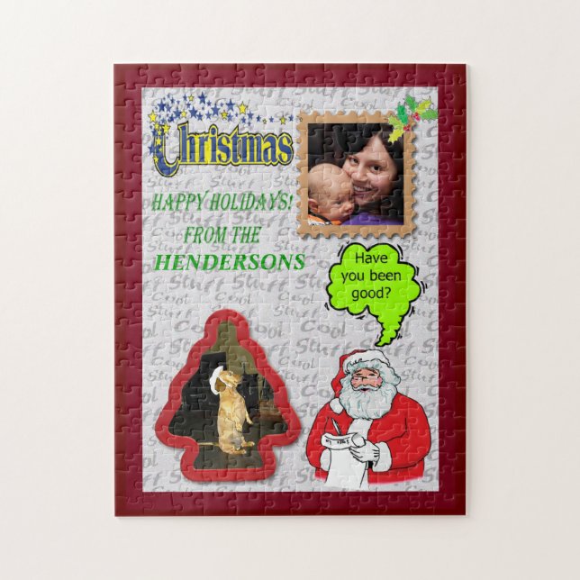 Quebra-cabeça Papais noeis de Natal e Árvore Adicionar Fotos (Vertical)