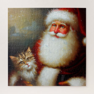 Quebra-cabeça Papais noeis de Natal e um Gato (2)