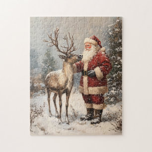 Quebra-cabeça Papais noeis De Vintage Petting A Reindet Painting