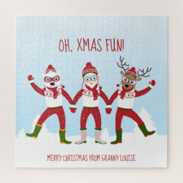 Quebra-cabeça Papais noeis e amigos se divertindo no Natal