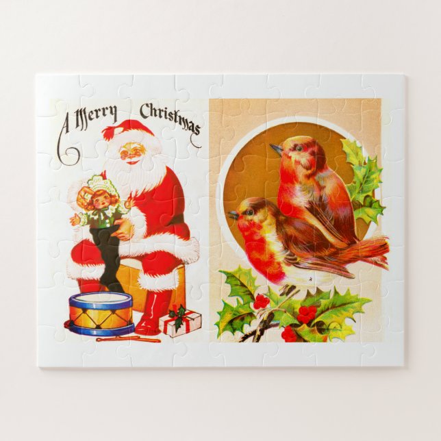 Quebra-cabeça Papais noeis e robins Feliz Natal (Horizontal)