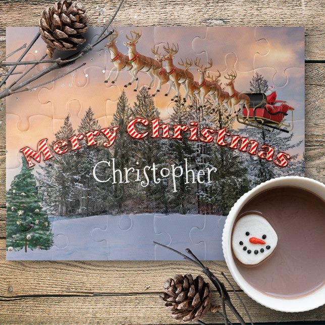 Quebra-cabeça Papais noeis e sua rena personalizada (Criador carregado)