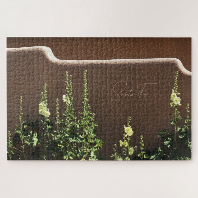 Quebra-cabeça Papais noeis Fe Novo México Adobe & Hollyhocks Cên (Horizontal)