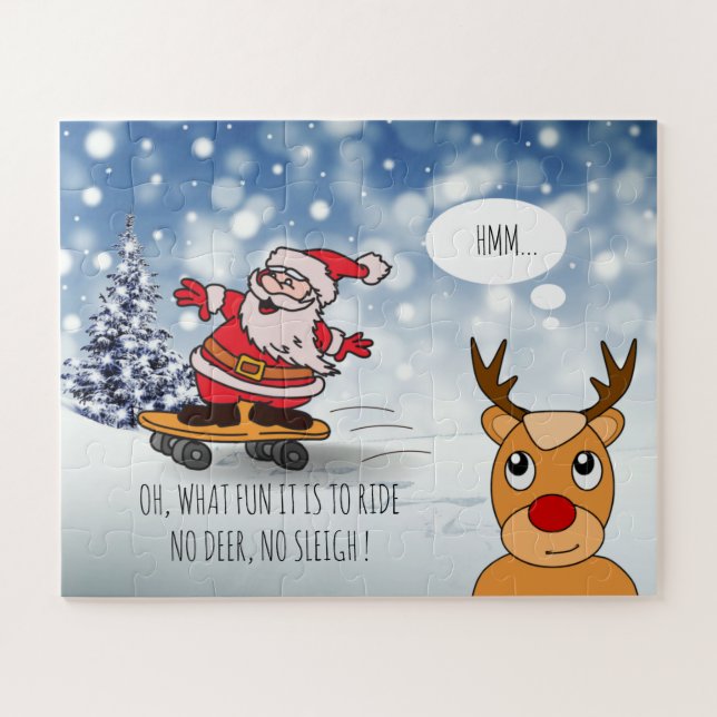 Quebra-cabeça Papais noeis no skate, surra engraçada no inverno (Horizontal)