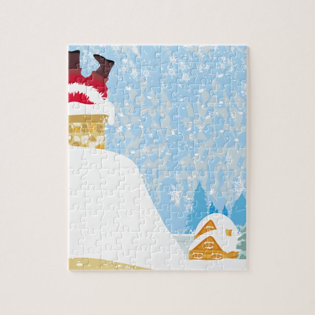 Quebra-cabeça papais noeis presos na chaminé (Vertical)