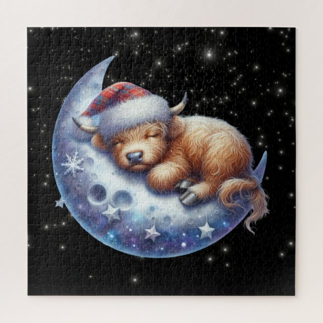 Quebra-cabeça Papais noeis Vaca Highland Dormindo na Lua (Vertical)
