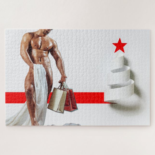 Quebra-cabeça Papel branco espiral de Natal da SlipperyJoe's esp (Horizontal)