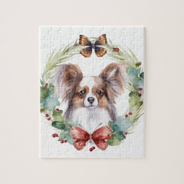 Quebra-cabeça Papillon Christmas Wreath Festivo Pup (Vertical)