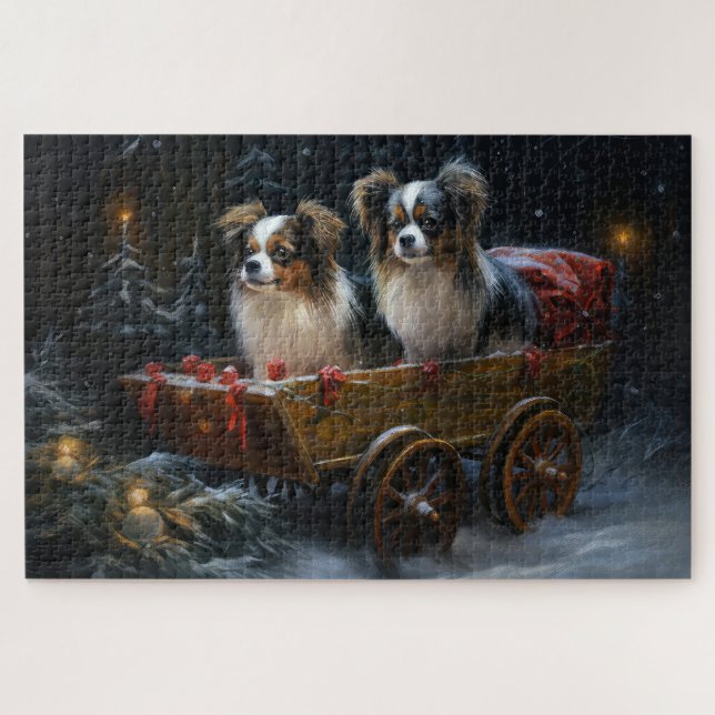 Quebra-cabeça Papillon Snowy Sleigh Decoração de Natal (Horizontal)