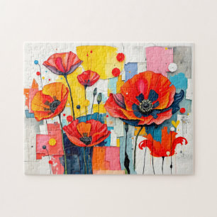 Quebra-cabeça Papoula Vibrante em Estilo Abstrato Moderno