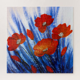 Quebra-cabeça Papoulas Vermelhas em relva Azul