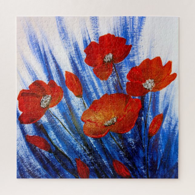 Quebra-cabeça Papoulas Vermelhas em relva Azul (Vertical)