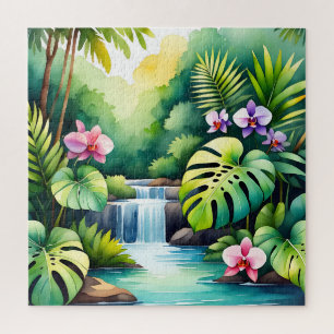 Quebra-cabeça Paraíso de Orquídeas da Cachoeira da Selva Tropica