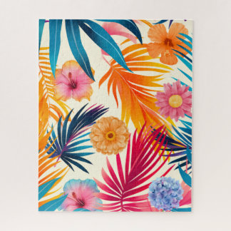 Quebra-cabeça Paraíso Tropical Botânico em Aquarela Maximalista