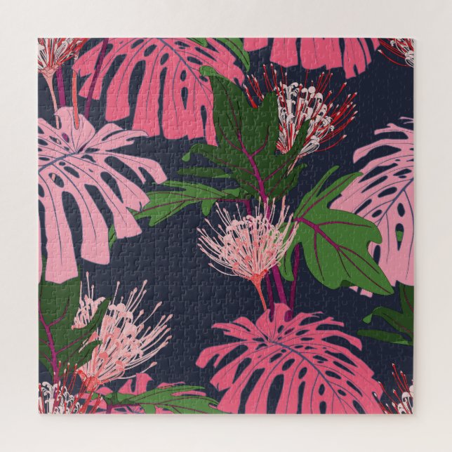 Quebra-cabeça Paraíso Tropical: Folhas Exóticas e Flores (Vertical)