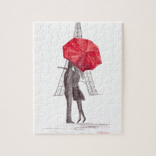 Quebra-cabeça Paris adora casal com o casamento de guarda-chuva