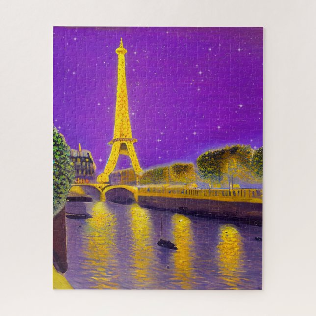Quebra-cabeça Paris ao longo do Sena sob as Estrelas (Vertical)