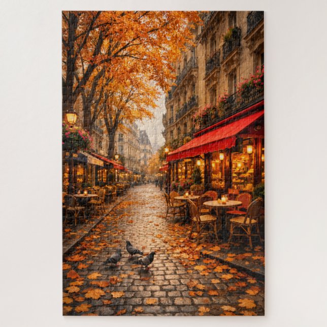 Quebra-cabeça Paris Autumn Café Street – Warm Fall Puzzle (Vertical)