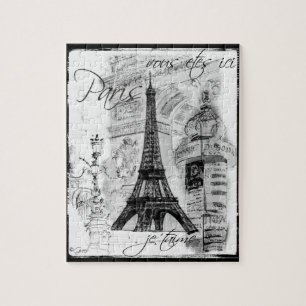 Quebra-cabeça Paris Eiffel Tower Black & White Collage Street Sc