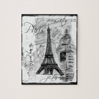 Quebra-cabeça Paris Eiffel Tower Black & White Collage Street Sc