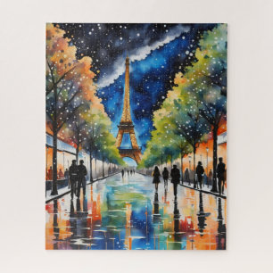 Quebra-cabeça PARIS em um dia chuvoso. Torre Eiffel, Noite Estre