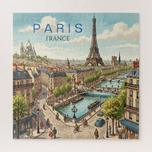 Quebra-cabeça Paris França Viagem Arte Vintage