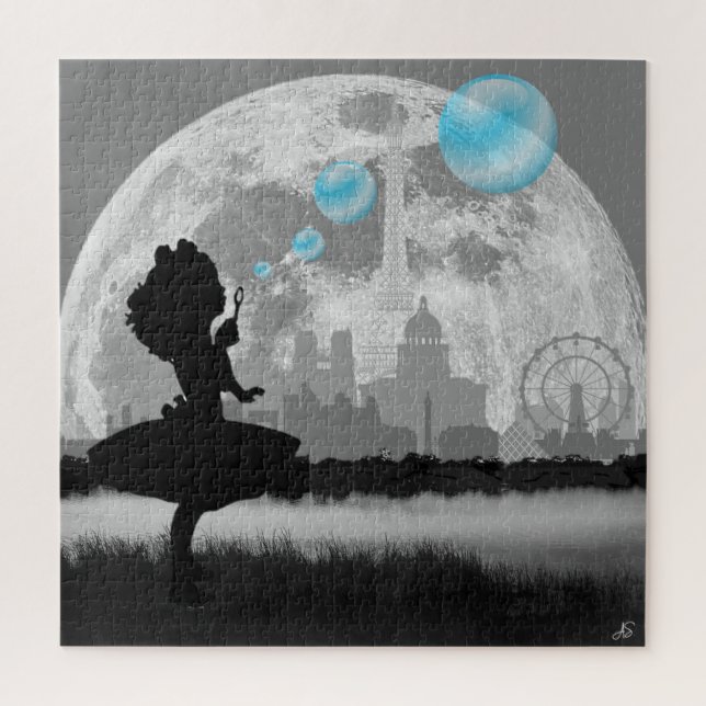 Quebra-cabeça PARIS Little Girl Fazer Blue Bubble Art Quebra-cab (Vertical)