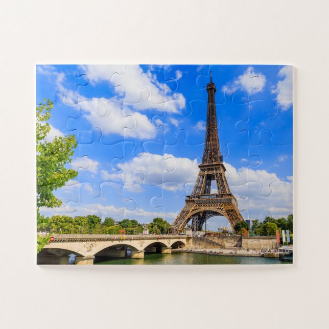 Quebra-cabeça Paris, Torre Eiffel e rio Sena, França. (Horizontal)