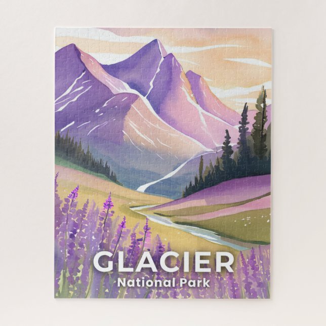 Quebra-cabeça Parque Nacional da Geleira | Aquarela Lavanda de P (Vertical)