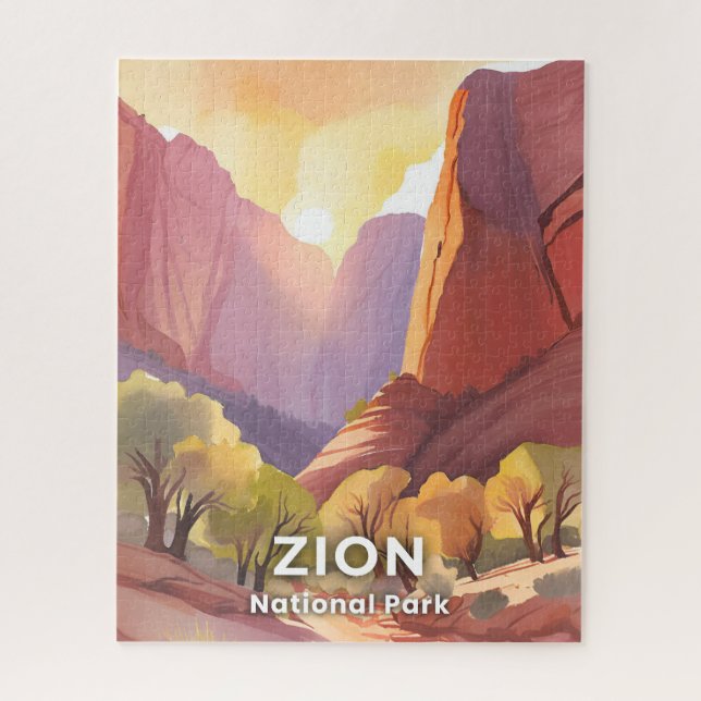 Quebra-cabeça Parque Nacional de Zion | Aquarela de Viagem (Vertical)