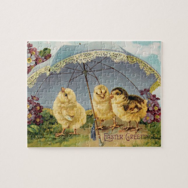 Quebra-cabeça Páscoa de colheita Pintinhos em um parasol (Horizontal)
