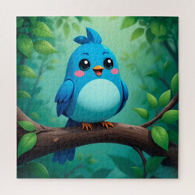 Quebra-cabeça Passarinho Azul de Desenho Animado Fofo (Vertical)