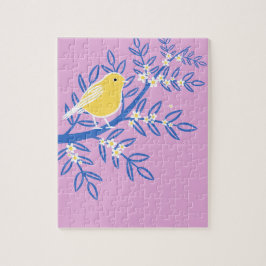 Quebra-cabeça Pássaro Amarelo Ilustrado em um Fundo Rosa
