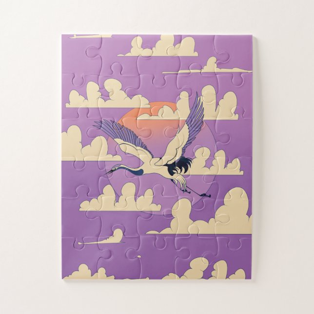 Quebra-cabeça Pássaro de Crane da Ásia Rosa (Vertical)