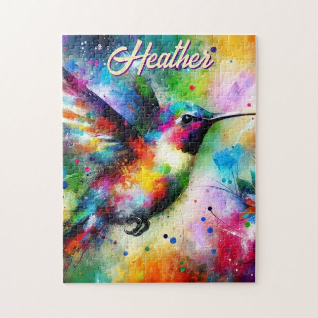 Quebra-cabeça Pássaro Hummingbird Colorido Whimsical Personaliza (Vertical)